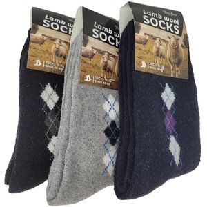 Men's Lamb Wool Crew Socks, Thermal Warm Winter Heavy Duty Boot, Argyle, 3 Pairs
